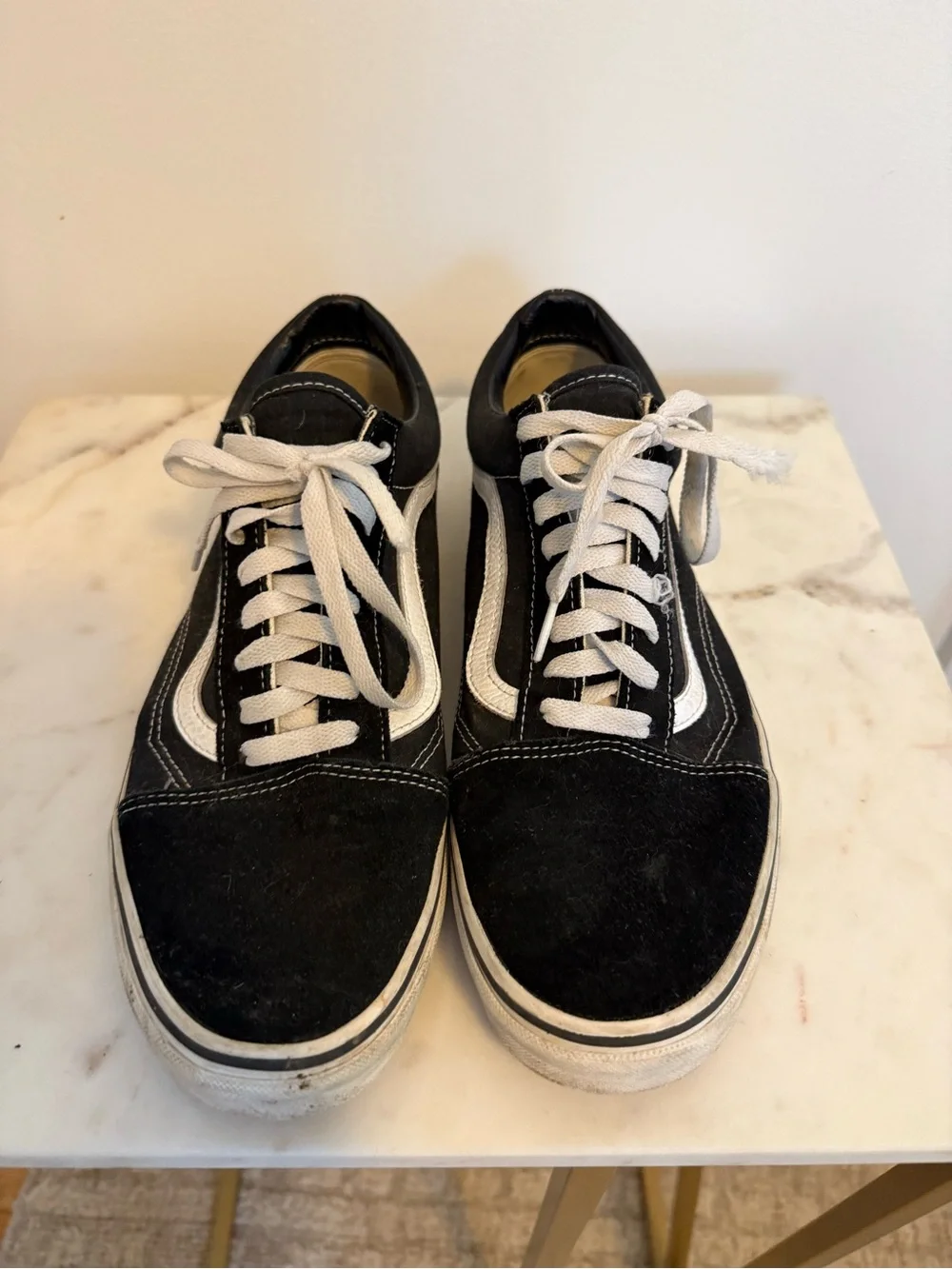 Black and Whites Vans Low-Top Canvas Skate Sneakers